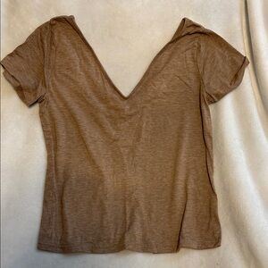 SHEIN Brown Short Sleeve V-Neck Top
